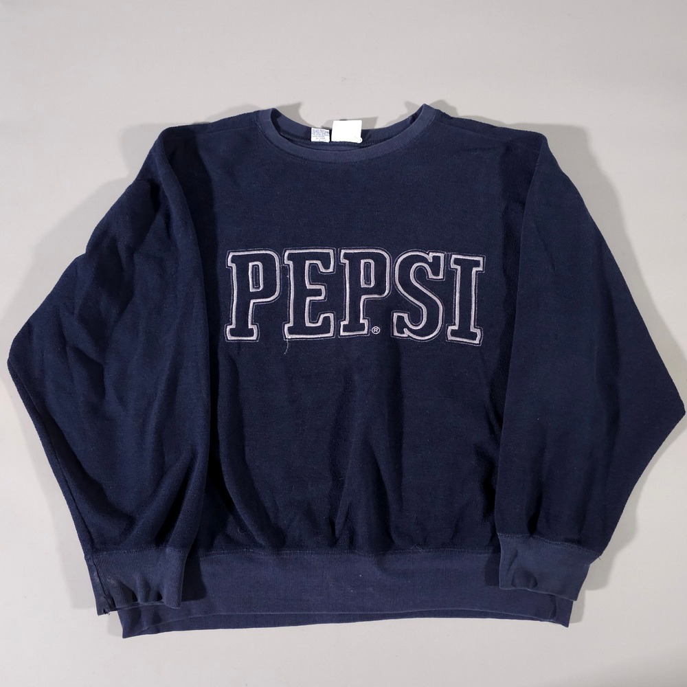 Pepsi Sweatshirt Mens XL Navy Blue Vintage Embroidered Crewneck Fleece